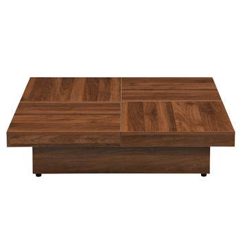 Square Marble Veneer Coffee Table Sliding Top with Storage in Walnut 39.4\\'\\'