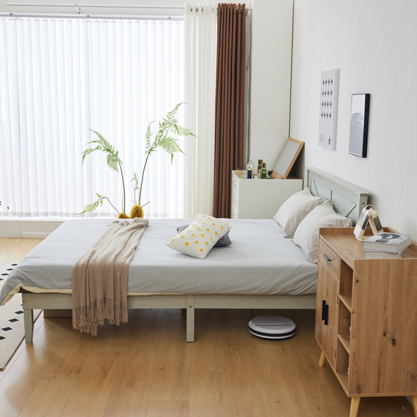 Full Size Solid Wood Platform Bed Frame with Headboard Gray Wash