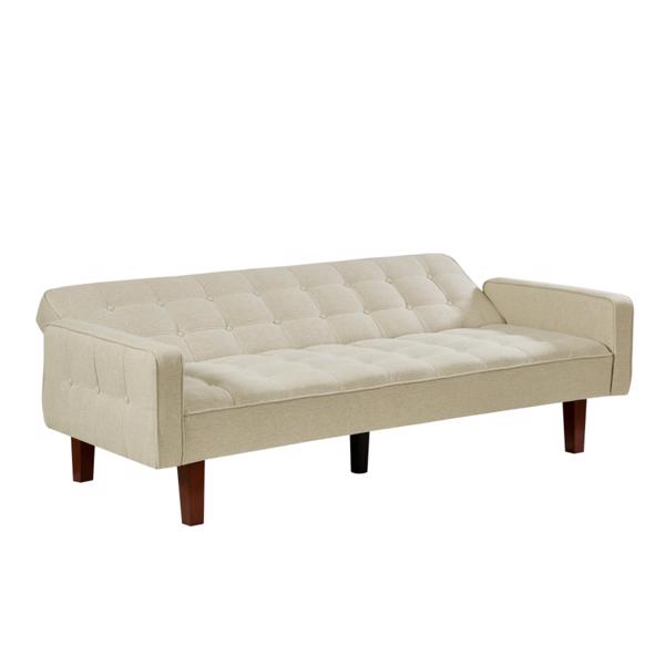 Beige, Linen Futon Sofa Bed 73.62 Inch Fabric Upholstered Convertible Sofa Bed, Minimalist Style for Living Room, Bedroom.