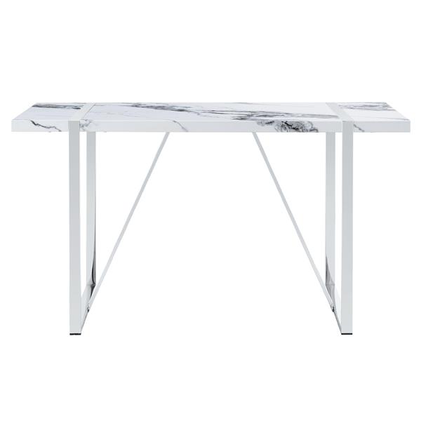 Modern Dining Table, 55 inch Faux Marble Kitchen Table for 4 People, Rectangular Dinner Table for Dining Room, Home Office, Living Room Furniture, Easy Assembly, (White & Silver)(Only Table)