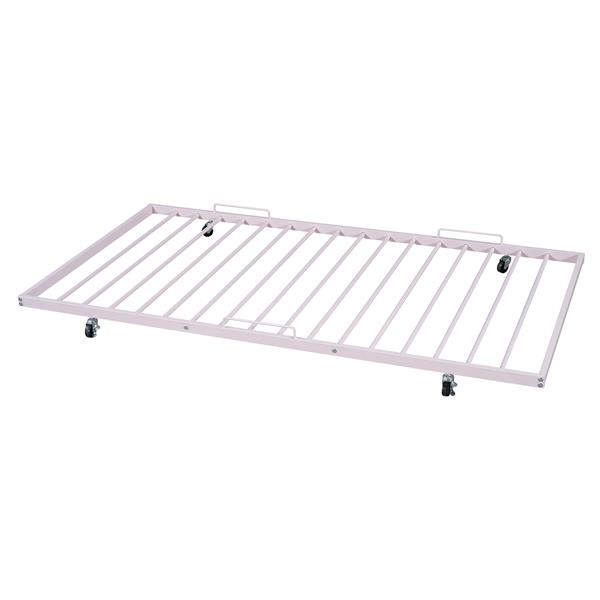 Full Size Metal Platform Bed with twin size trundle,House-Shaped Headboard Design, Pink