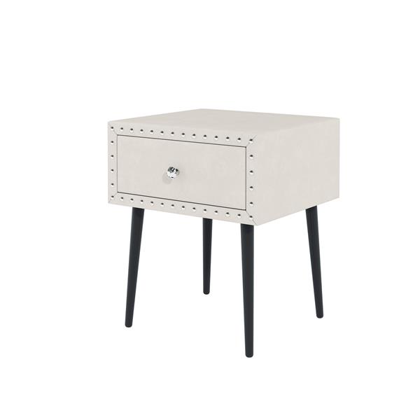 Modern Nightstands Set of 2 with Drawer and Crystal Handle, Elegant Rivet Velvet Design Bedside Table for Bedroom, Beige