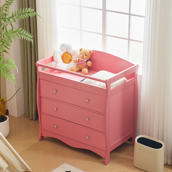 3-layer Drawer with Safety Belt Pink 90.5*58*92cm Wooden Bed Density Board Baby