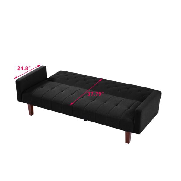 黑色亚麻双人沙发，可转换客厅沙发床，三层靠背调节，适用于客厅和卧室-7