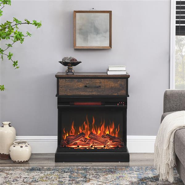 25 inch Stand Side Table with  3-Sided glass Electric Fireplace