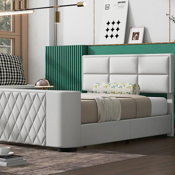 Queen Size Upholstery TV Platform Bed Frame with Height- adjustable Headboard and Support Legs,Beige