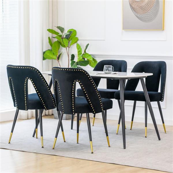 Furniture, Collection Modern Contemporary Velvet Upholstered Dining Chair with Nailheads and ld Tipped Black Metal Legs,Black,Set of 2