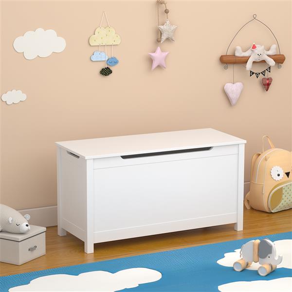 Kids Wooden Toy Box Storage with Safety Hinged Lid for Ages 2+ (White)