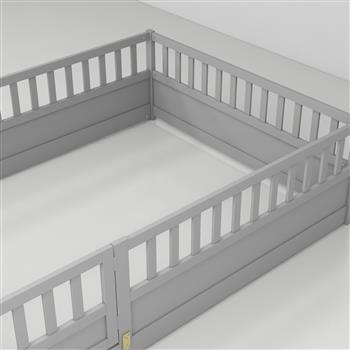 Full size  Floor bed, integral construction with super high security barrier, door, children\\'s floor bed frame, Montessori wooden children\\'s floor bed,  Grey