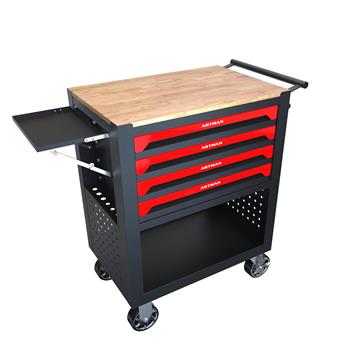 4 DRAWERS MULTIFUNCTIONAL TOOL CART WITH WHEELS AND WOODEN TOP