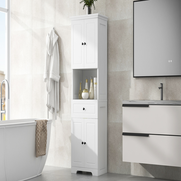 Tall Bathroom Cabinet with Four Doors, Large Storage Space Open Shelve, Upper Storage Cabinet, White 