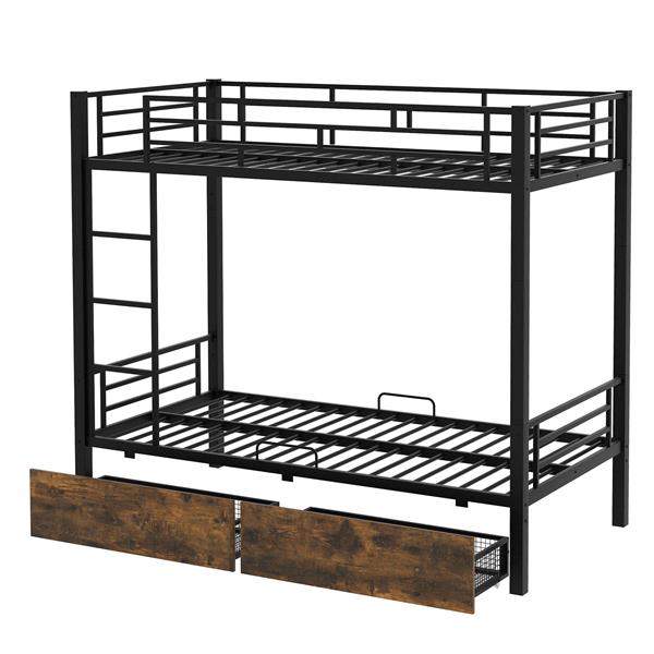 Metal Bunk Bed With drawers, Twin, Black