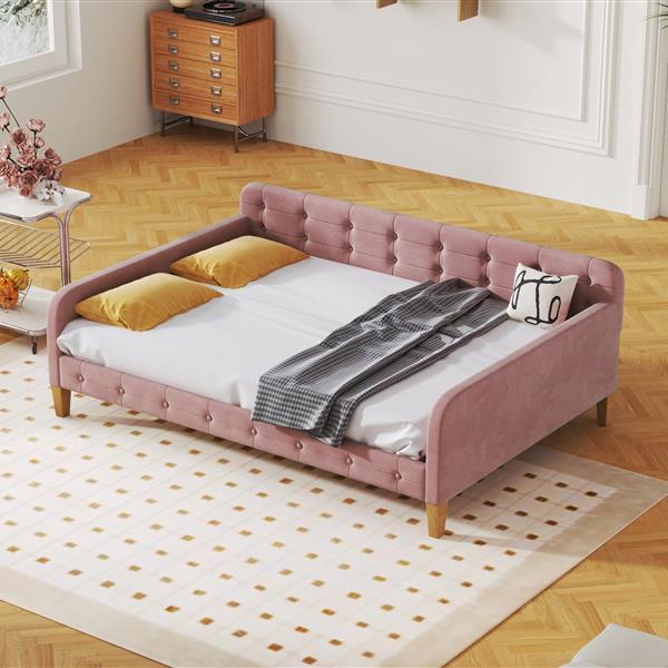 Full Size Upholstered Daybed with 4 Support Legs,Pink