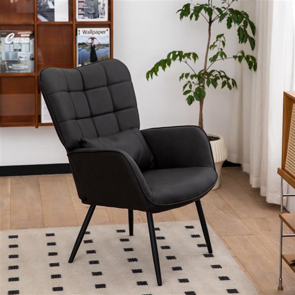 Leather Armchair, Modern Accent Chair High Back, Living Room Chairs with Metal Legs and Soft Padded, Sofa Chairs for Home Office,Bedroom,Dining Room (Grey-1pc)