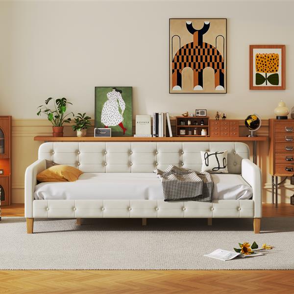 Twin Size Upholstered Daybed with 4 Support Legs, White