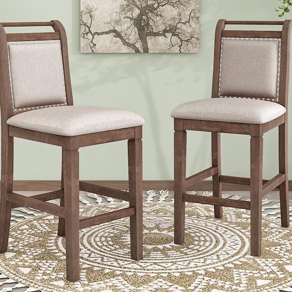 3-Piece Wood Counter Height Drop Leaf  Dining Table Set with 2 Upholstered Dining Chairs for Small Place, Brown