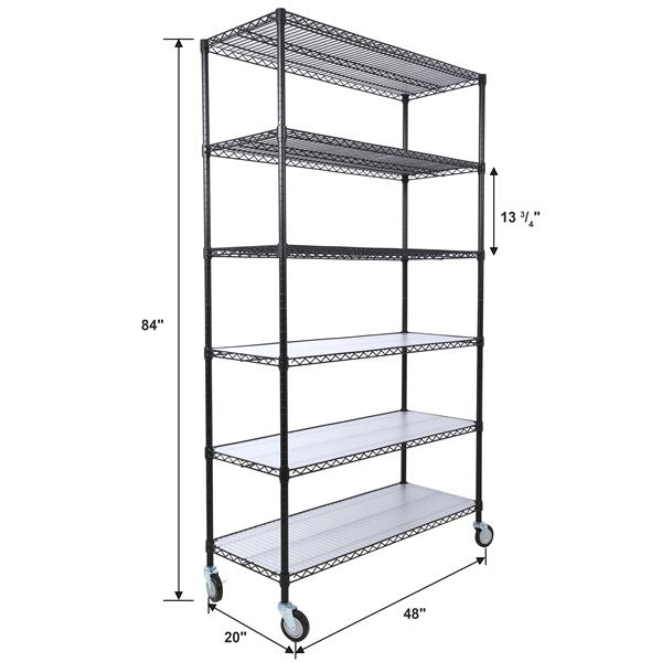 6 Tier 6000lbs Capacity NSF Metal Shelf Wire Shelving Unit, Heavy Duty Adjustable Storage Rack with Wheels & Shelf Liners for Commercial Grade Utility Steel Storage Rack, Black - 84"H x 48"L x 20"D