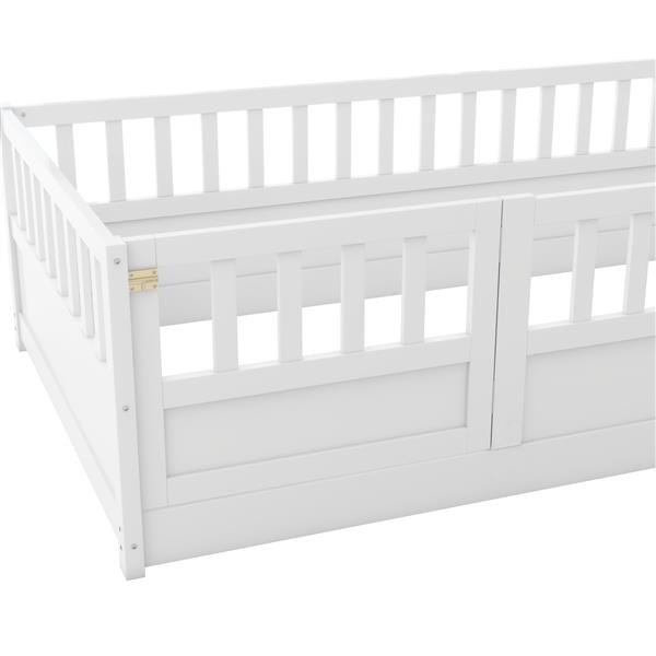 Twin Size Floor bed, integral construction with super high security barrier, door, children's floor bed frame, Montessori wooden children's floor bed, white