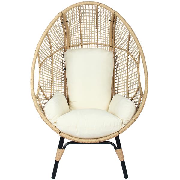 Patio PE Wicker Egg Chair Model 4 with Natural Color Rattan Beige Cushion and Side Table