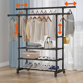 1pc floor mounted clothes hanger, movable, vertical clothes rack with pulleys, simple and double pole, retractable and lifting clothes storage tool