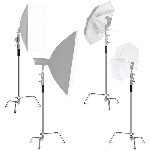 3m Verstellbarer C-Stand Lampentständer mit 1,2m Verlängerungsarm Tragetasche für Fotostudio, Silber