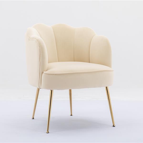 Shell Shape Velvet Fabric Armchair Chair With Gold Legs For Living Room Bedroom,Beige