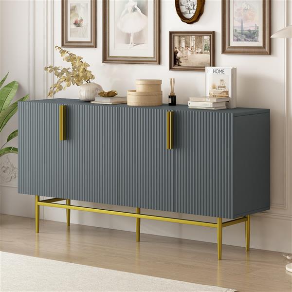 Modern Elegant 4-door Sideboard Gold Metal Handle Buffet Cabinet for Dining Room, Living Room, Bedroom, Hallway (Gray)