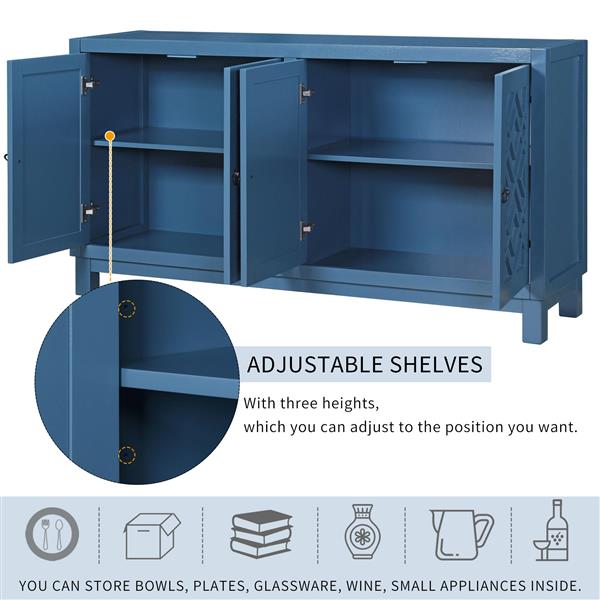 Large Storage Space Sideboard, 4 Door Buffet Cabinet with Pull Ring Handles for Living Room, Dining Room (Navy)