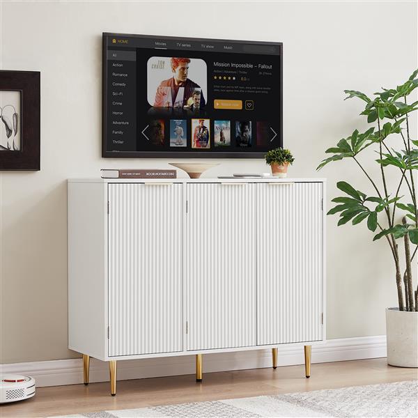 Storage cabinet Wave pattern three door buffets & sideboards for living room, dining room, bedroom , hall, white, 39.4''w x 15.8''d x 33.5''h.