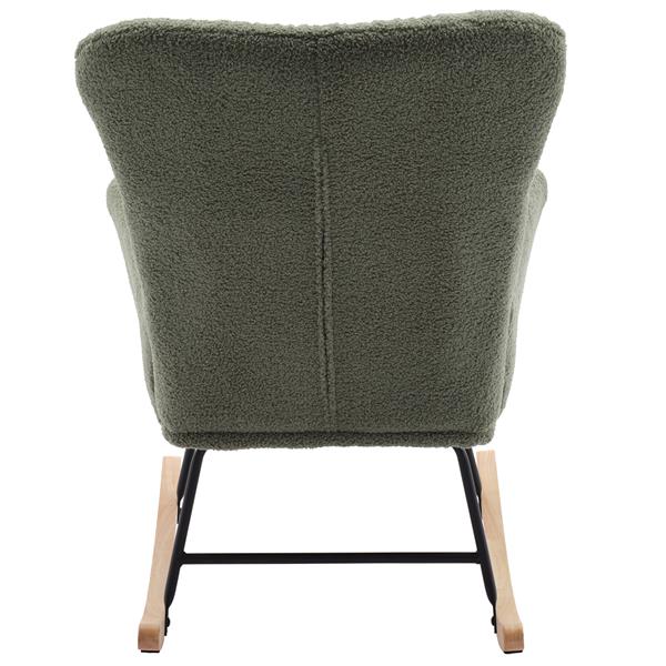 Nursery Rocking Chair, Teddy Upholstered Glider Rocker, Rocking Chair with High Backrest, Comfy Rocking Armchair for Living Room, Bedroom, Offices, GREEN