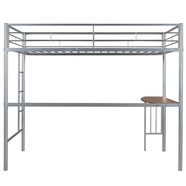 Twin Metal Loft Bed with Desk, Ladder and Guardrails, Loft Bed for Bedroom, Silver