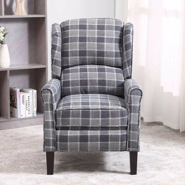 Tartan Reclining Chairs Wing Back Armchair For Living Room Dark Grey