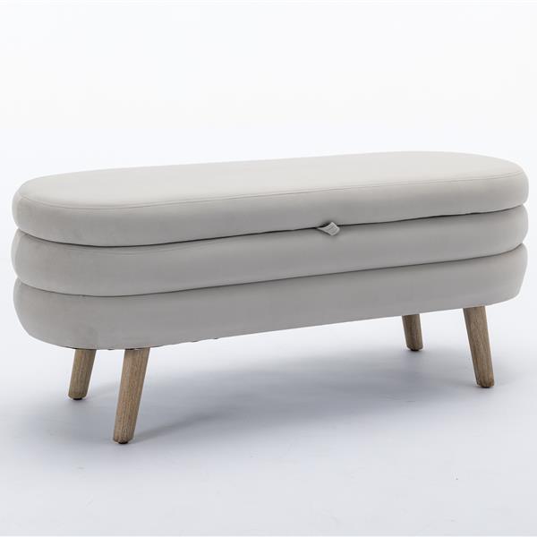 036-Velvet Fabric Storage Bench Bedroom Bench With Wood Legs For Living Room Bedroom Indoor,Light Gray