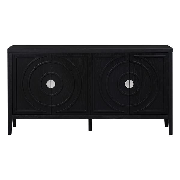 Retro Sideboard door with Circular Groove Design Round Metal Door Handle for Entrance, Dinning Room, Living Room (Black)