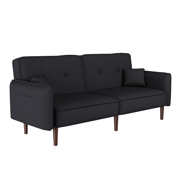 Convertible Sofa Bed with Wood Legs in Cotton Linen Fabric(Black)