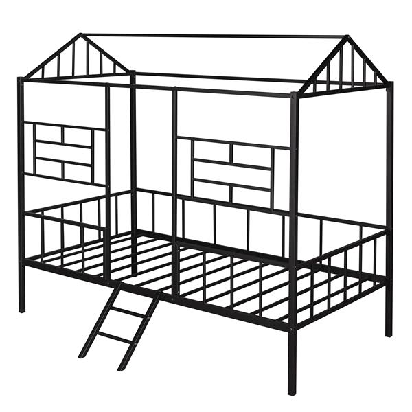 Metal House Bed Frame Twin Size with Slatted Support No Box Spring Needed Black