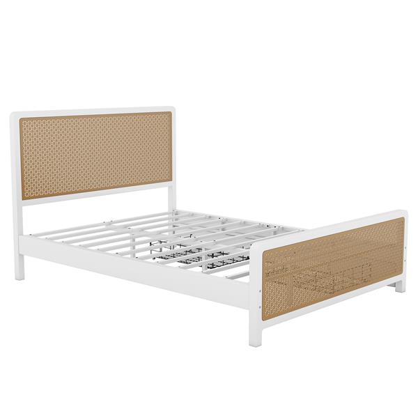 Queen Size Metal Platform Bed with 2 Drawers, White