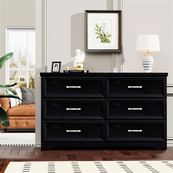 Modern 3 Drawer Bedroom Chest of Drawers with 6 Drawers Dresser, Clothes Organizer -Metal Pulls for Living Room, Bedroom, Hallway, Black,47.6″L x 15.7″W x 28.9″H