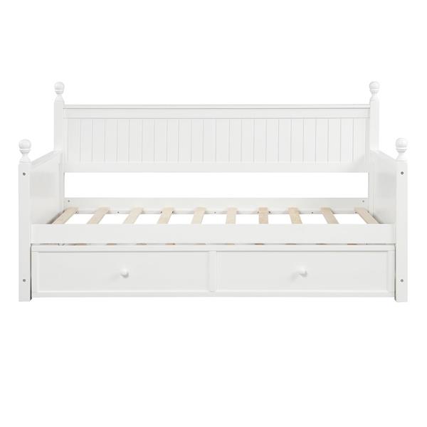 Twin Size Wood Daybed with Twin Size Trundle (White)