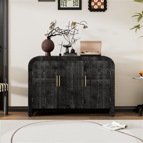 Retro Minimalist Curved Sideboard with ld Handles and Adjustable Dividers for Living Room or Dining Room (Antique Black)