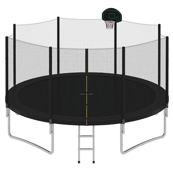 14FT Trampoline for Kids with Safety Enclosure Net, Basketball Hoop and Ladder, Easy Assembly Round Outdoor Recreational Trampoline