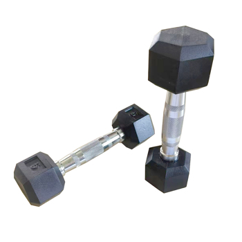 5LB 1-Pair(2pieces)HDRS  Rubber Coated Solid Cast Iron Dumbbell with Contoured Chrome Handle, Hexagon Head