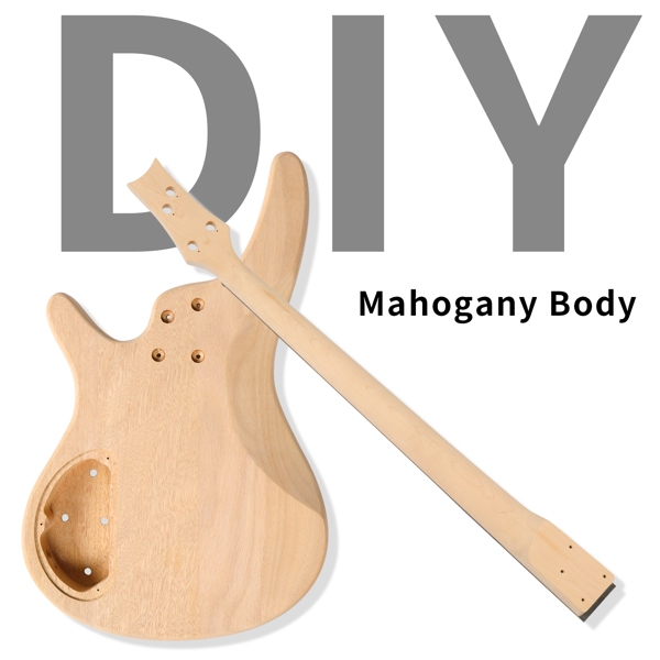 DIY 4 String IB Style Electric Bass Guitar Kits with Mahogany Body, Maple Neck and Accessories