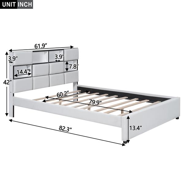 Queen Size Upholstered Platform Bed with LED, Storage and USB, Beige