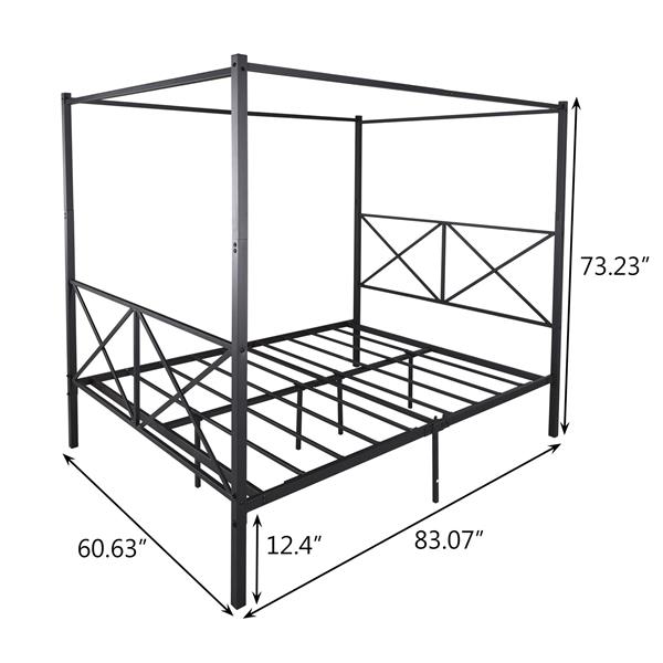 Metal Canopy Bed Frame, Platform Bed Frame Queen with X Shaped Frame Queen Black