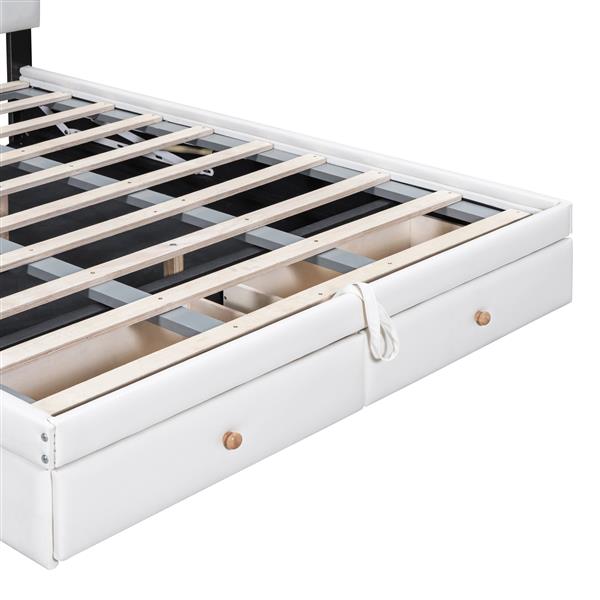 Full Size Upholstered Bed with Hydraulic Storage System and Drawer, White