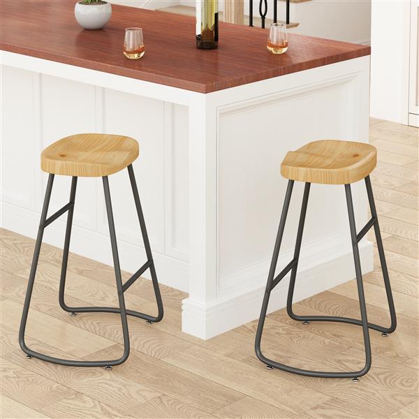 Multi-Functional Kitchen Island Cart with Stylish and Minimalist Bar Stools, Combination Set, Convenient and Practical (Black Kitchen Island + Wood Color Bar Stools)