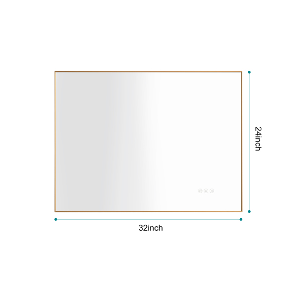 32x24 Inch LED Backlit Bathroom Mirror with Metal Frame, Wall Mounted Vanity Mirror with Smart Touch Button, Anti-Fog, Memory Function, 3 Colors, Stepless Dimmable Makeup Mirror(Horizontal/Vertical)