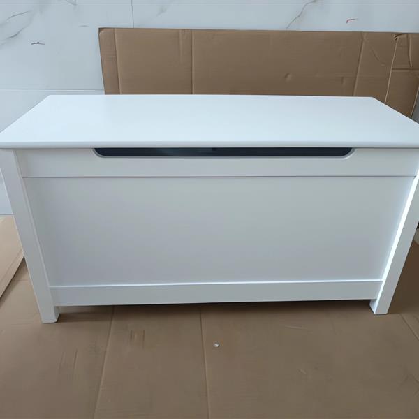 Kids Wooden Toy Box Storage with Safety Hinged Lid for Ages 2+ (White)