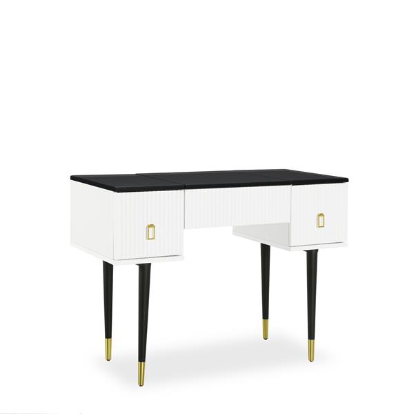 43.3" Modern Vanity Table Set with Flip-top Mirror and LED Light, Dressing Table with Customizable Storage, White and Black